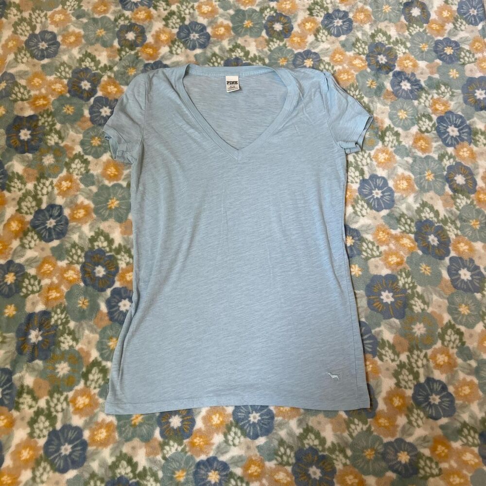 Baby blue Victoria's Secret PINK v-neck shirt sleepwear some pilling women's med